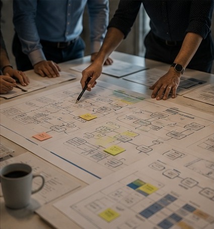 Team members mapping and redesigning an operating process